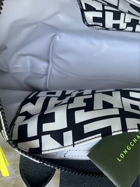 Longchamp Black & White Geometric Logo Duffel Bag